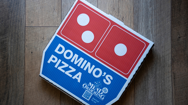 Overhead view of a Domino's pizza box