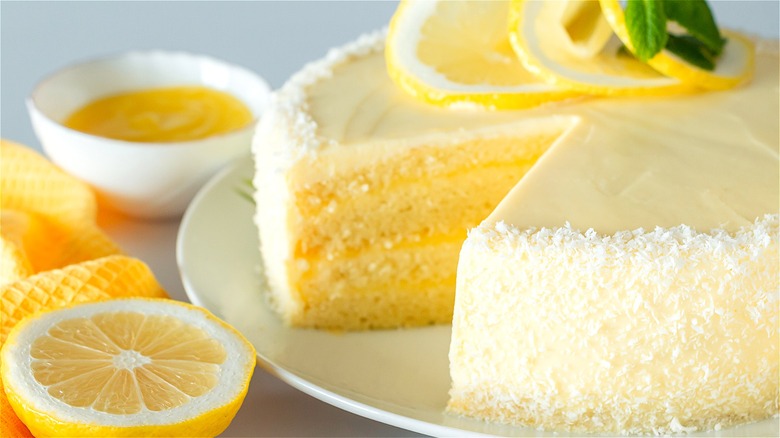 Lemon layer cake missing slice