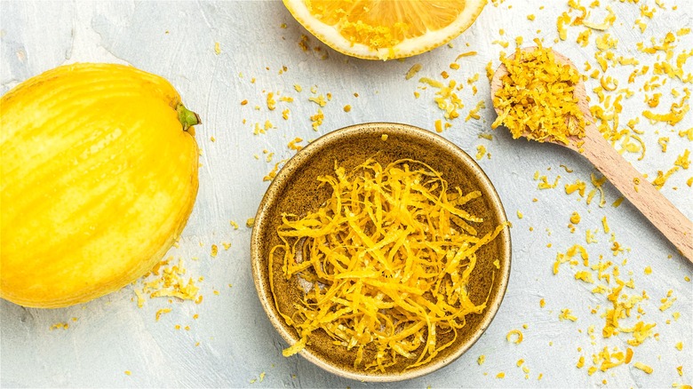 Lemon zest all over table