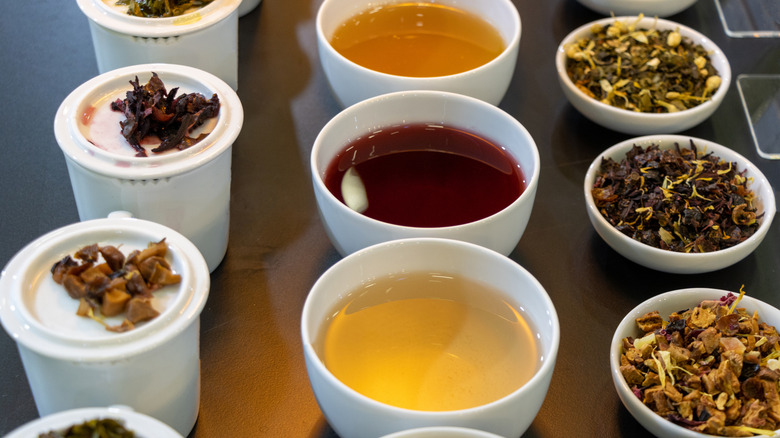 various teas brewed and loose leaf