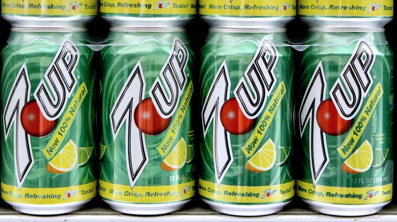 7Up cans on shelf