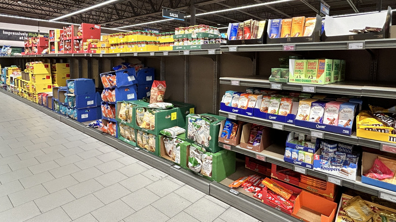 Wide angle shot of one of the Aldi Aisles of Shame