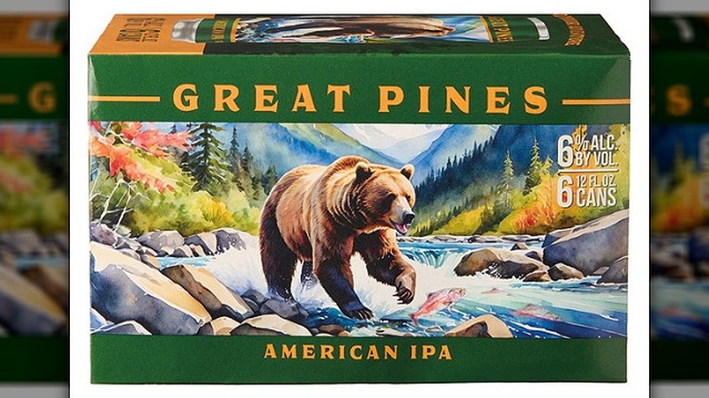 6-pack box of Great Pines beer with the photo of a grizzly bear