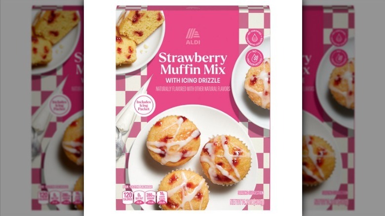 Strawberry muffin mix on white background