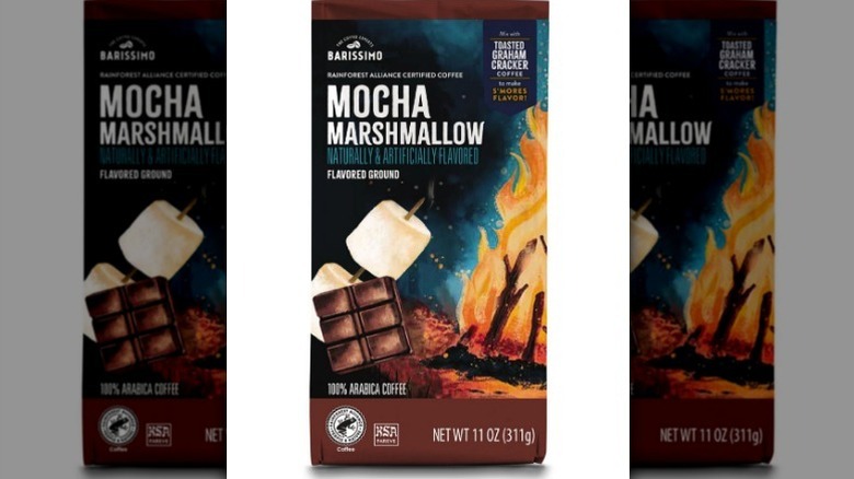Mocha marshmallow coffee on white background