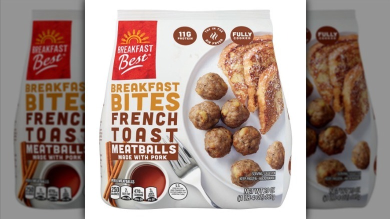 Meatball breakfast bites on white background