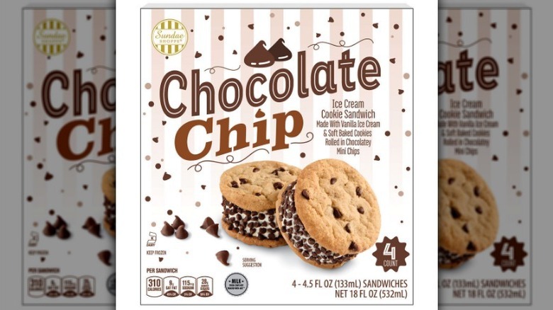 Chocolate chip ice cream sandwiches on white background