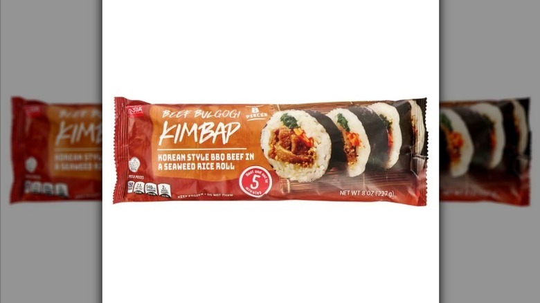 Beef bulgogi kimbap on white background