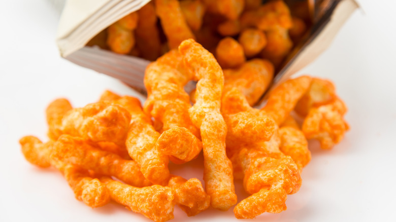 Close up of Cheese doodles spilling out of bag