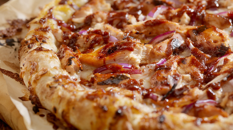pizza with chicken and BBQ sauce