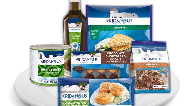 Lidl Greek foods on a plate isolated on a white background