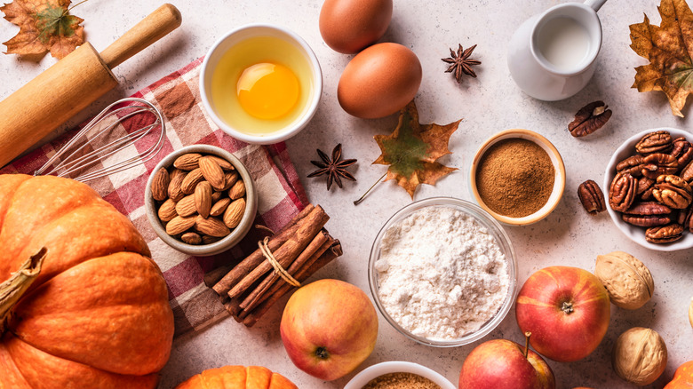 An autumnal spread of baking ingredients