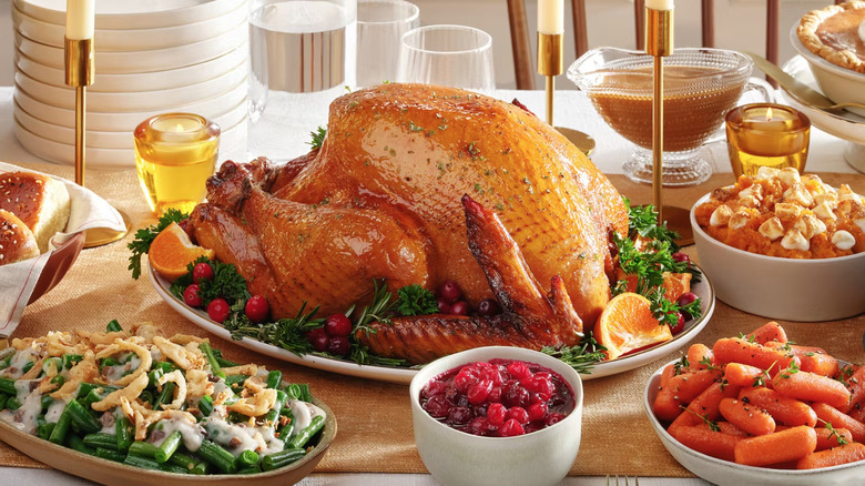 Aldi Thanksgiving turkey with sides on table