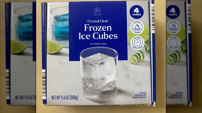 Box of Aldi Crystal Clear Frozen Ice Cubes
