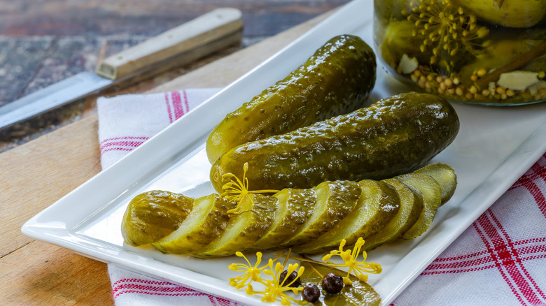 Pickles on a white plate