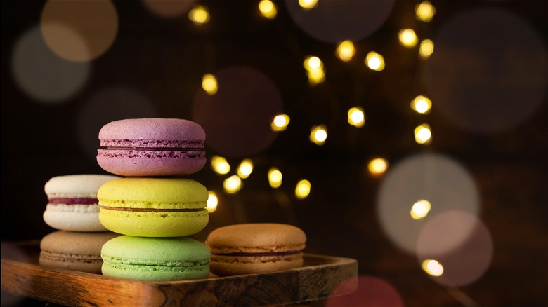 Colorful macarons with string lights 