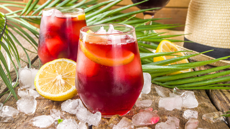 red sangria on ice in glasses