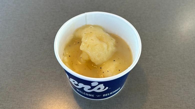 Container of mashed potatoes and gravy from Culver's