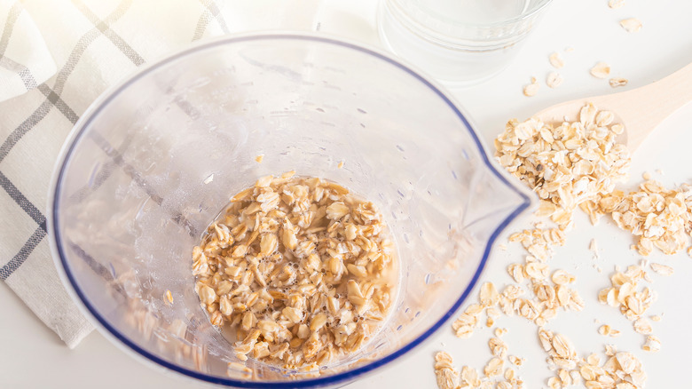 closeup of oats in blender