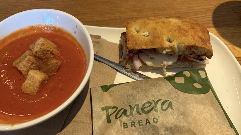 Panera Bread soup and half sandwich