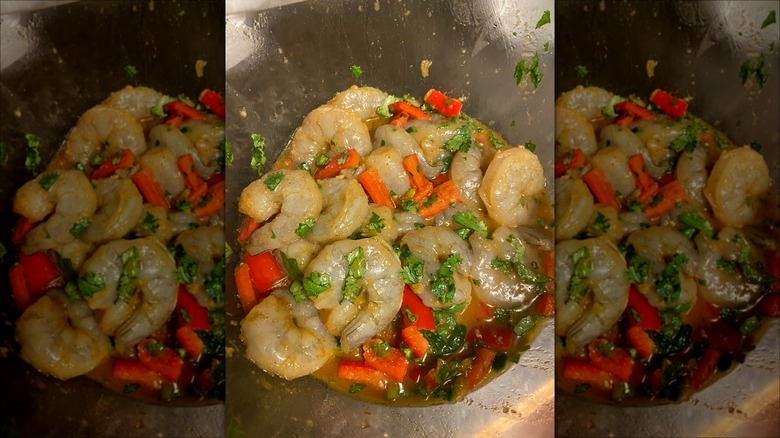 Uncooked shrimps in a marinade