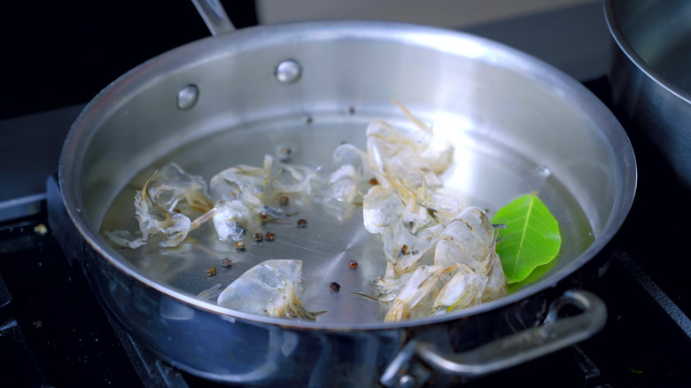 Herbs and shrimp shells for making stock