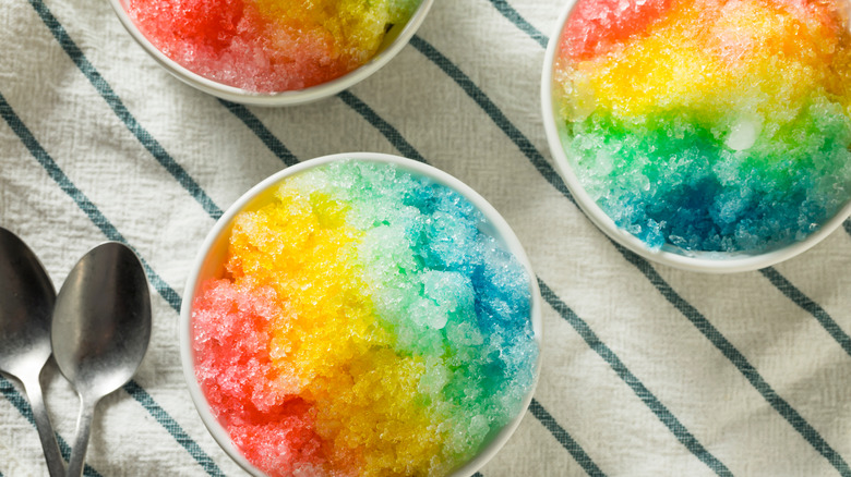 Rainbow shaved ice in a bowl 