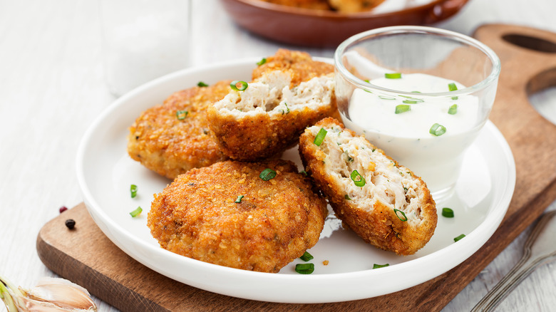 Crispy chicken patties on a plate