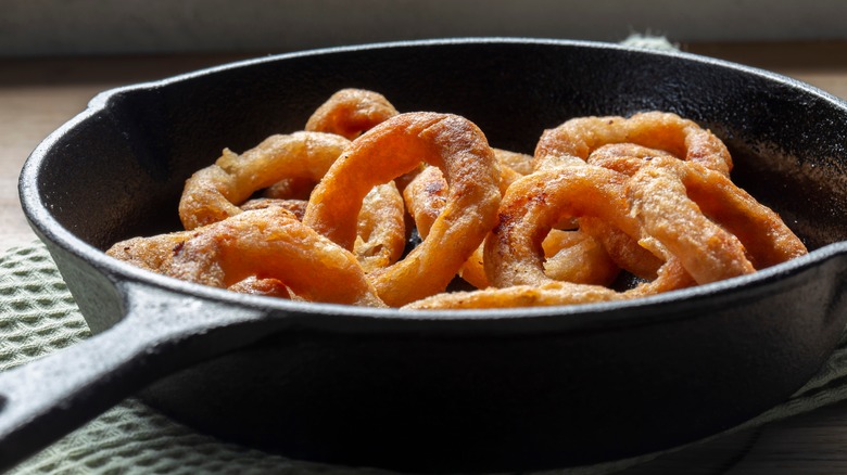 Onion rings in skillet
