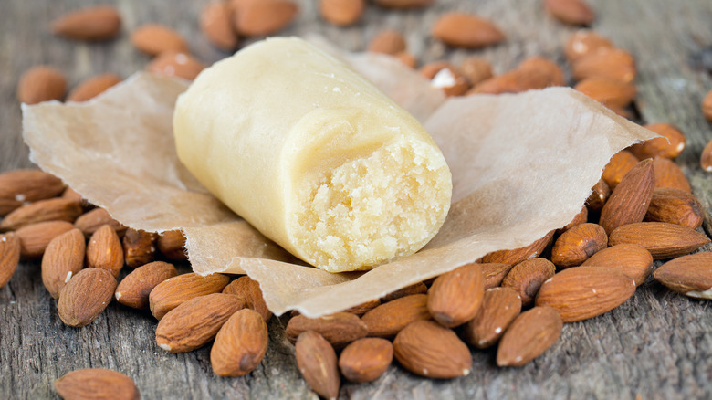 almond paste on top of whole almonds