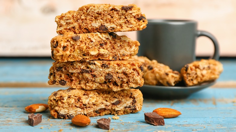 biscotti stacked near coffee cup