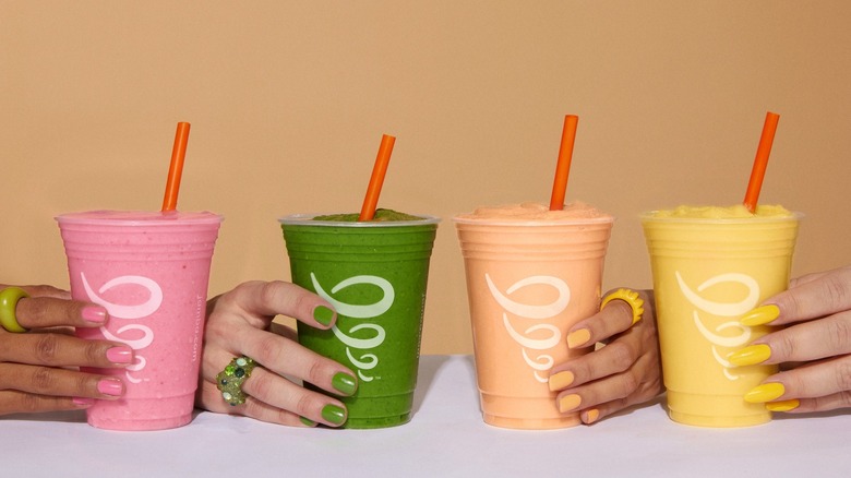 Four colorful Jamba smoothies