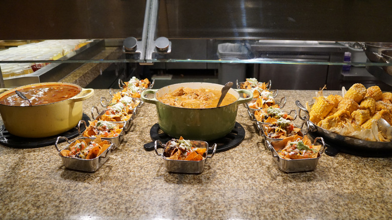 Various dishes on a buffet line at Caesars Palace