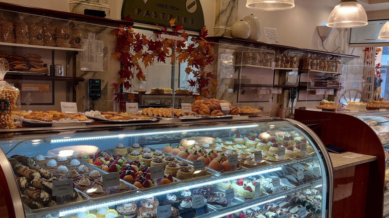 View of the pastry counter at Isgro Pastries