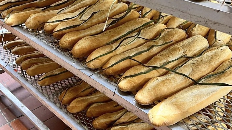 Racks of fresh Cuban bread at La Segunda Bakery