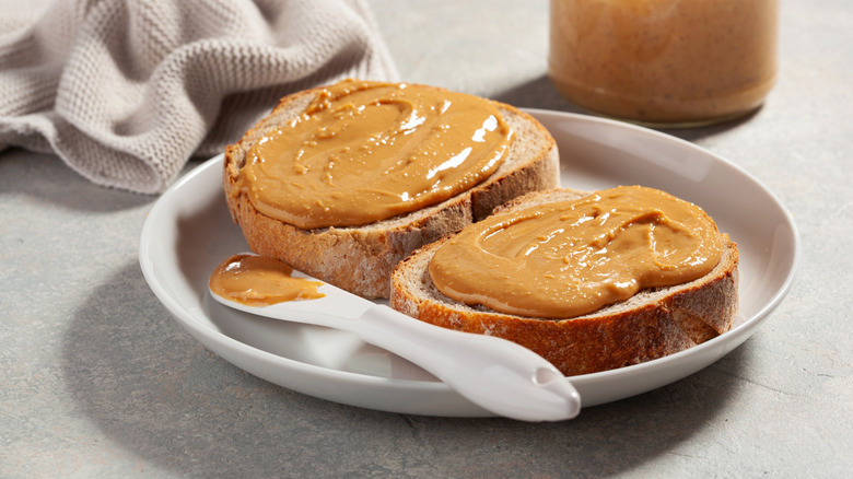 Open faced peanut butter sandwich