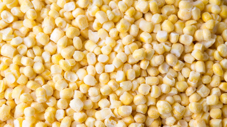 Frozen yellow corn kernels in a pile
