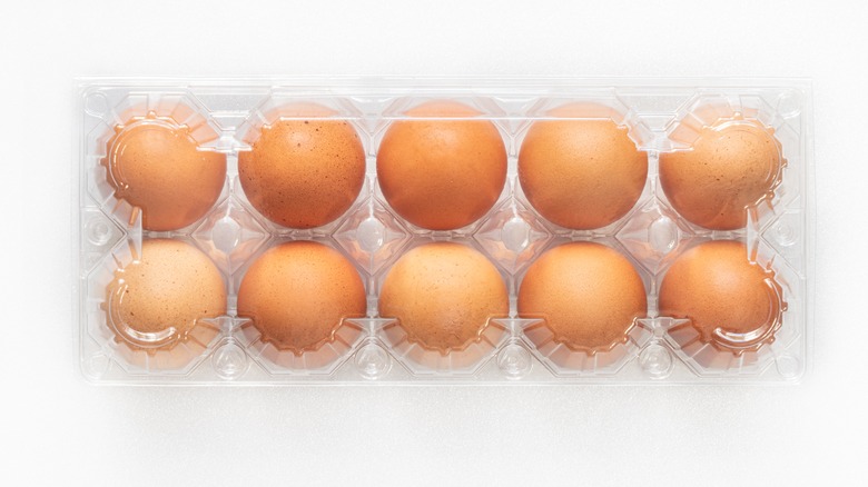 Plastic egg carton with 10 eggs