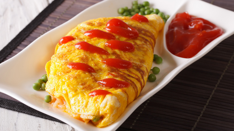 Plate of omurice with ketchup
