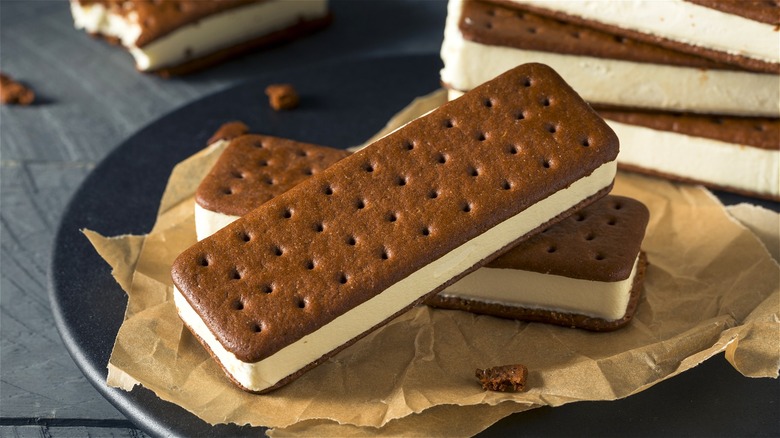 Classic ice cream sandwiches on plate