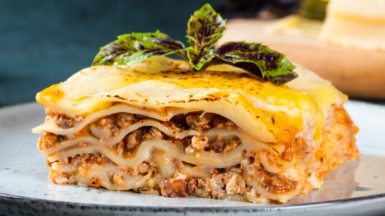 Bolognese lasagna on a plate 