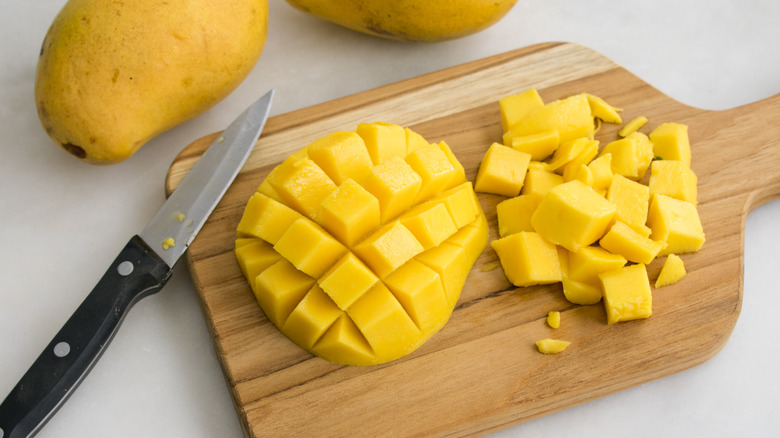 A cut up mango