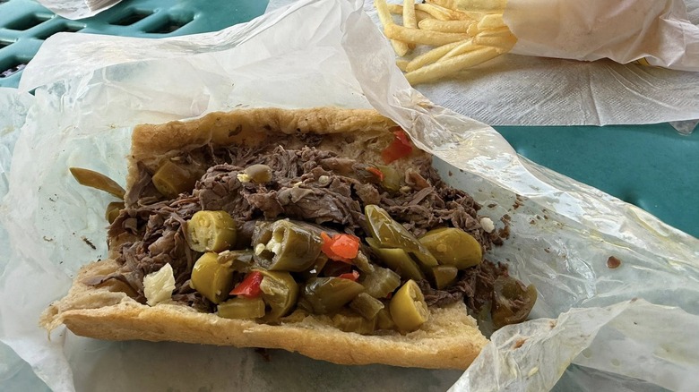 Johnnie's beef Italian beef sandwich with peppers