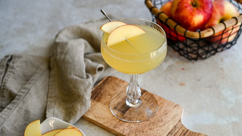 apple martini with gray dishtowel