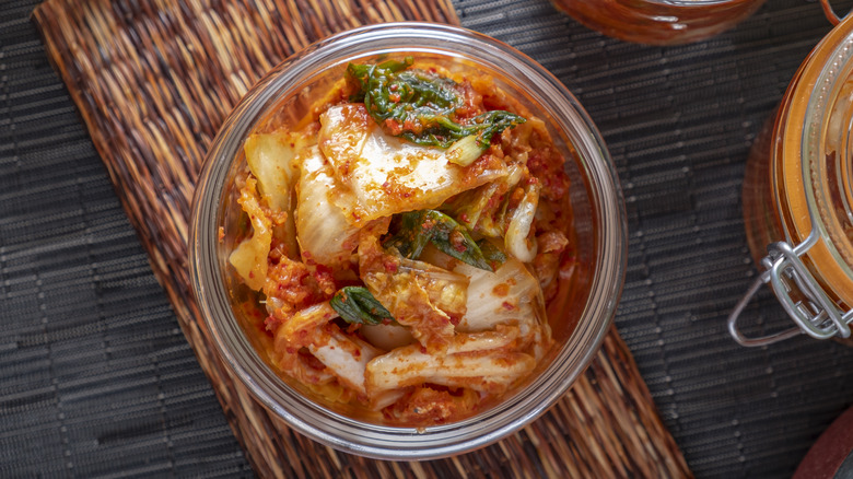 Kimchi in a glass jar