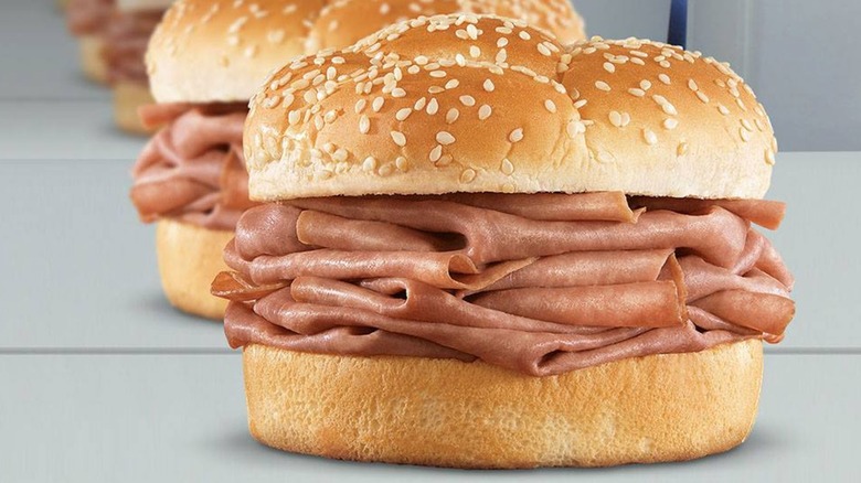 Arby's classic roast beef in front of a mirror