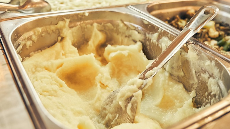 Mashed potatoes in a buffet line