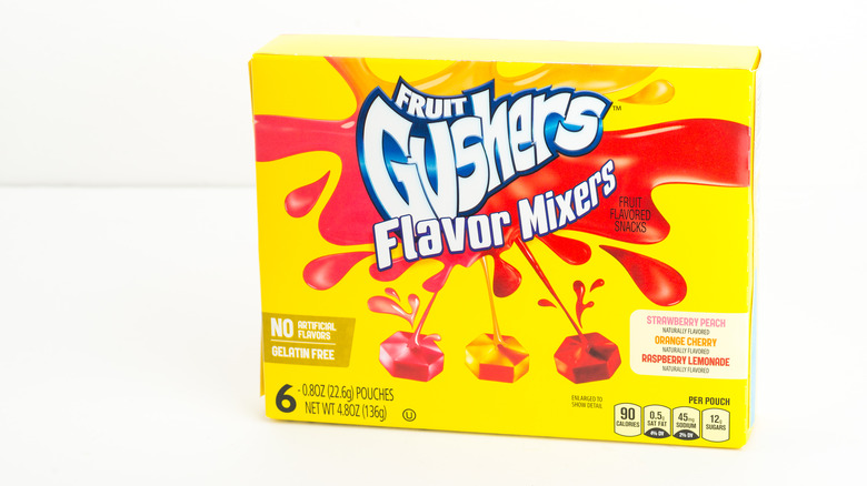 Box of Fruit Gushers with a white background