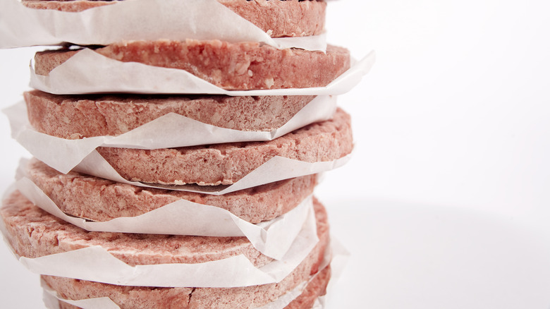 stack of frozen burgers