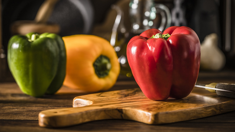 Green, yellow and red bell peppers